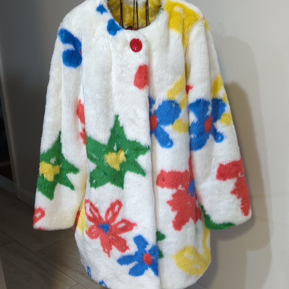 Colorful Floral Faux Fur Coat